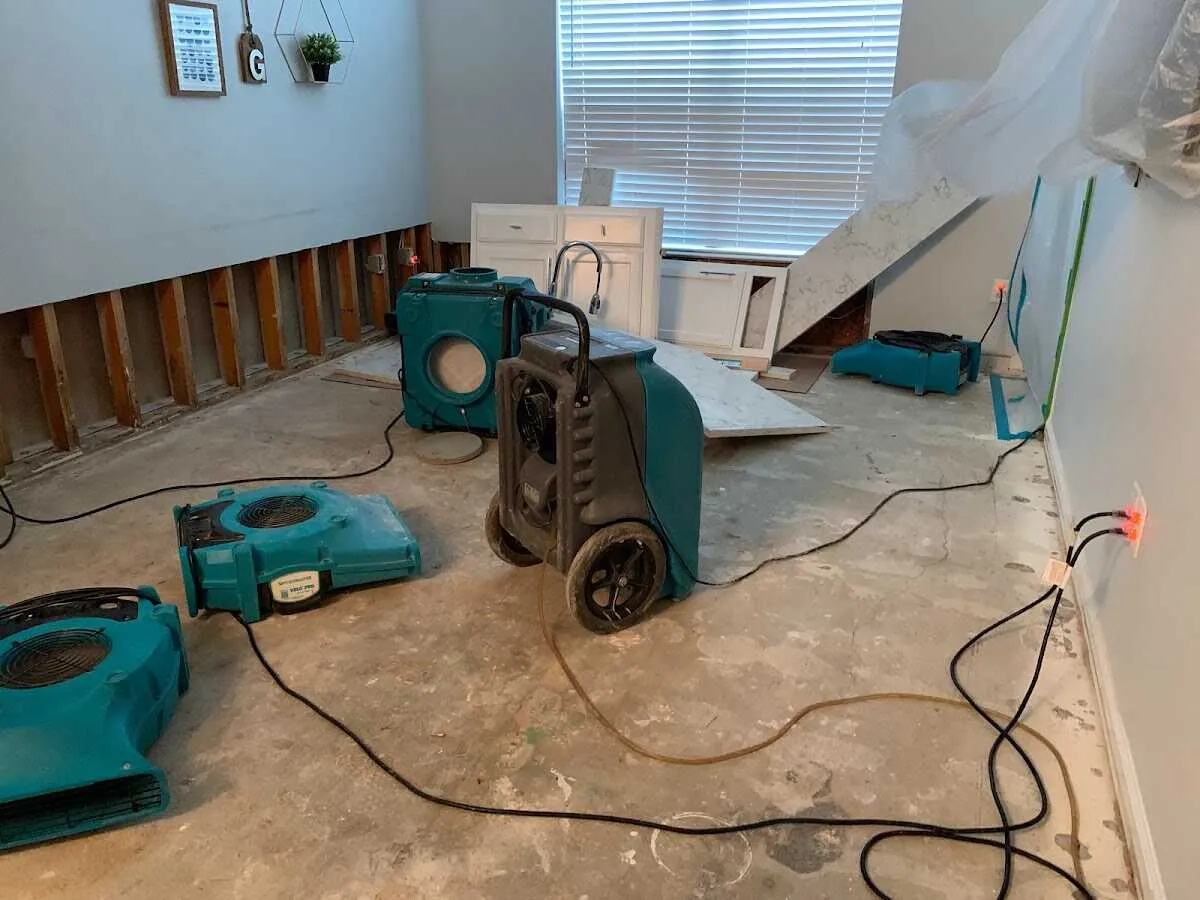 Dehumidifier in flood-cut room for Water Damage Restoration in Bridgeport